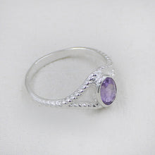 Sterling Silver Twisted Band Ring with Oval Amethyst Gemstone