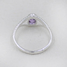 Sterling Silver Twisted Band Ring with Oval Amethyst Gemstone