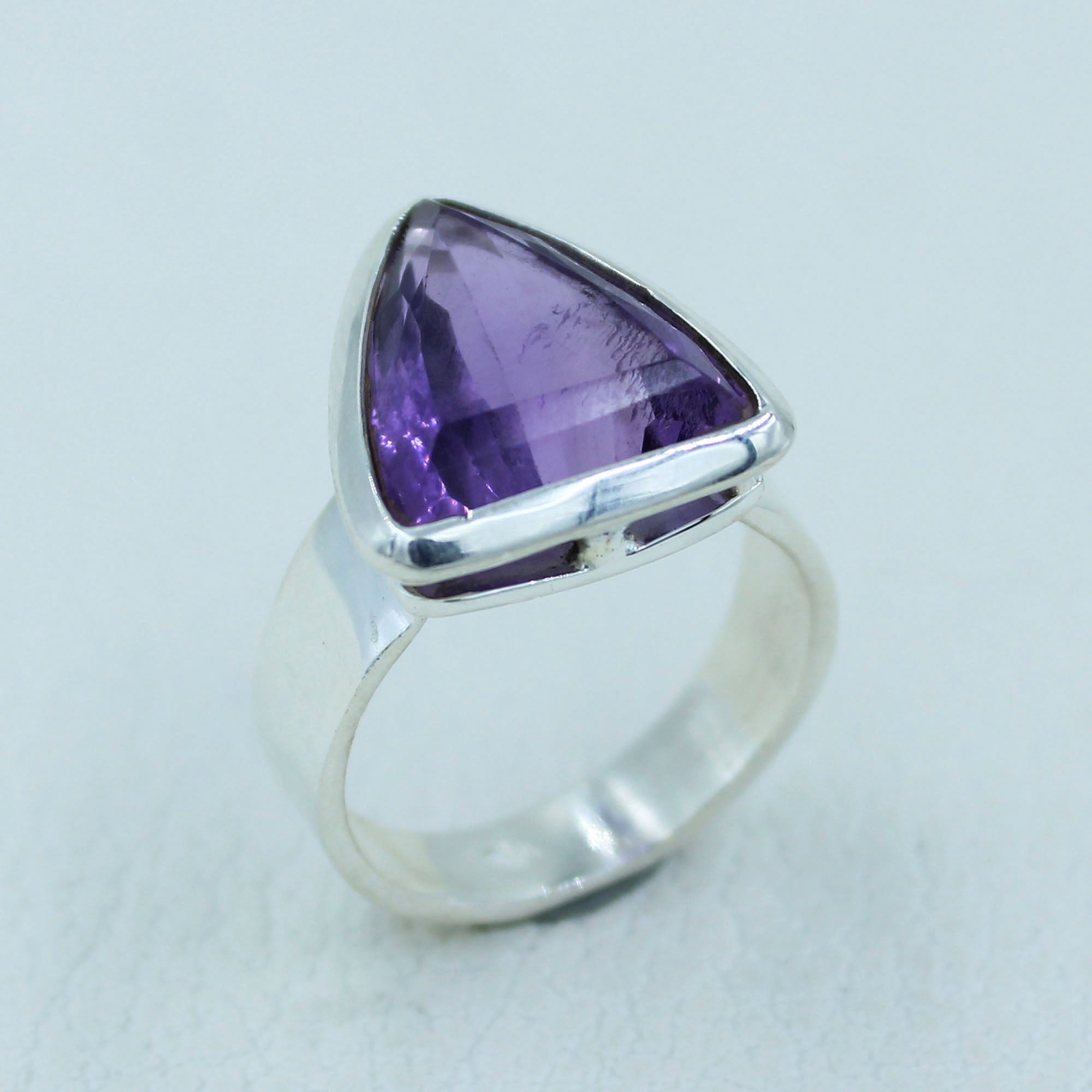 Purple Amethyst Solid Silver Ring Size 8