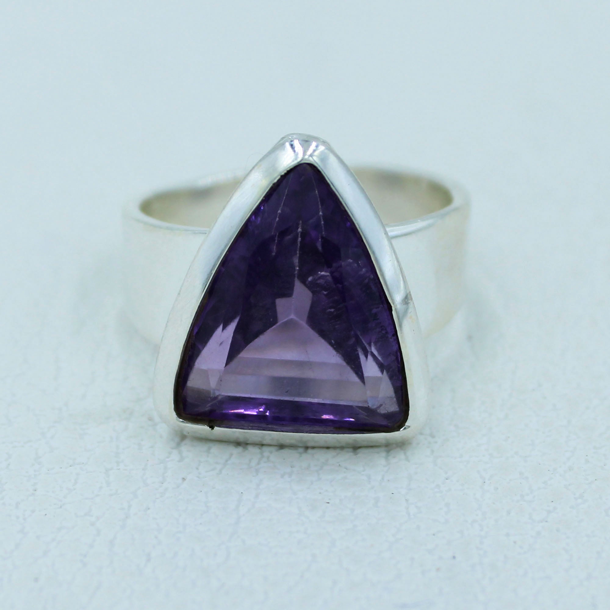 Purple Amethyst Solid Silver Ring Size 8