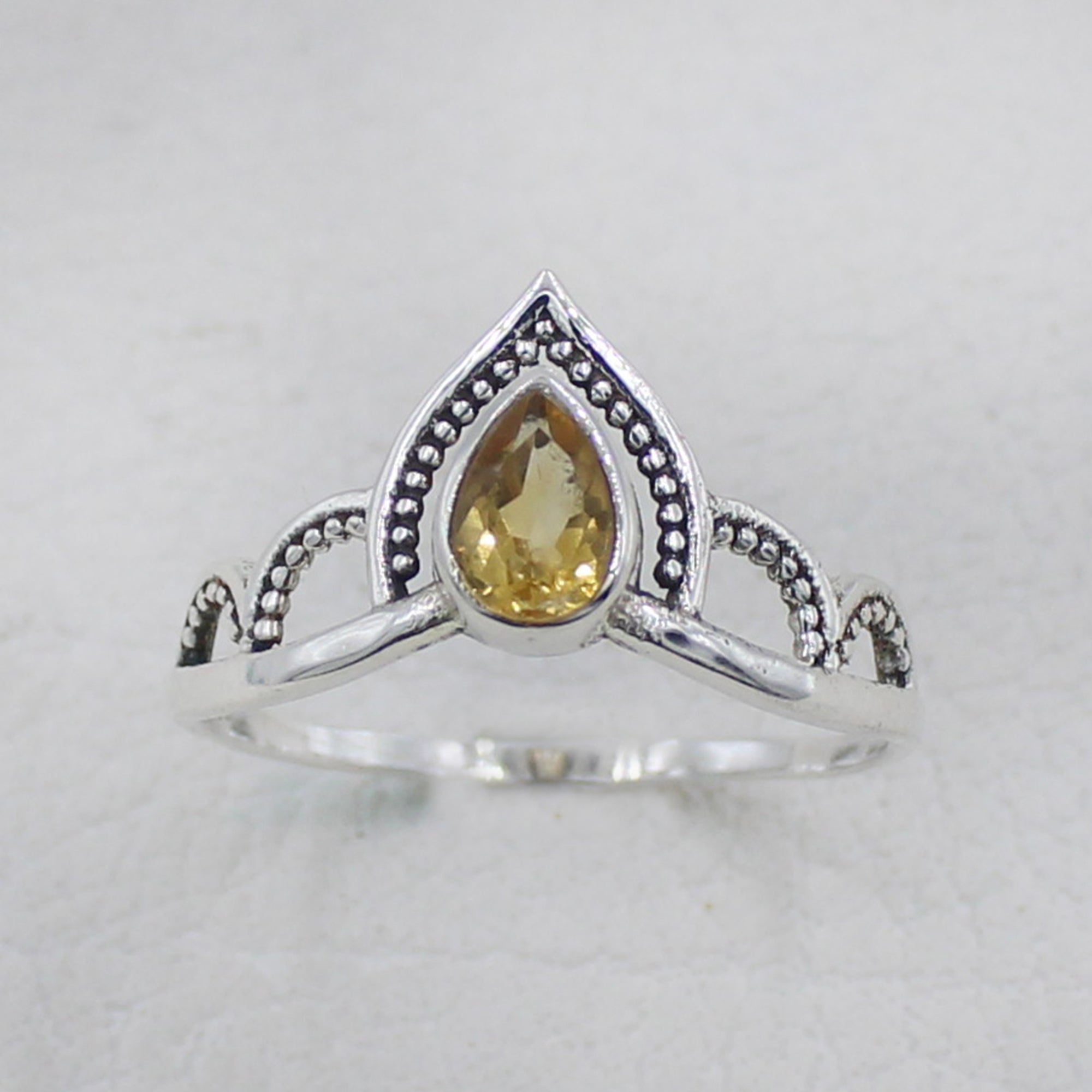 Sterling Silver Royal Crown Ring with Citrine Stone