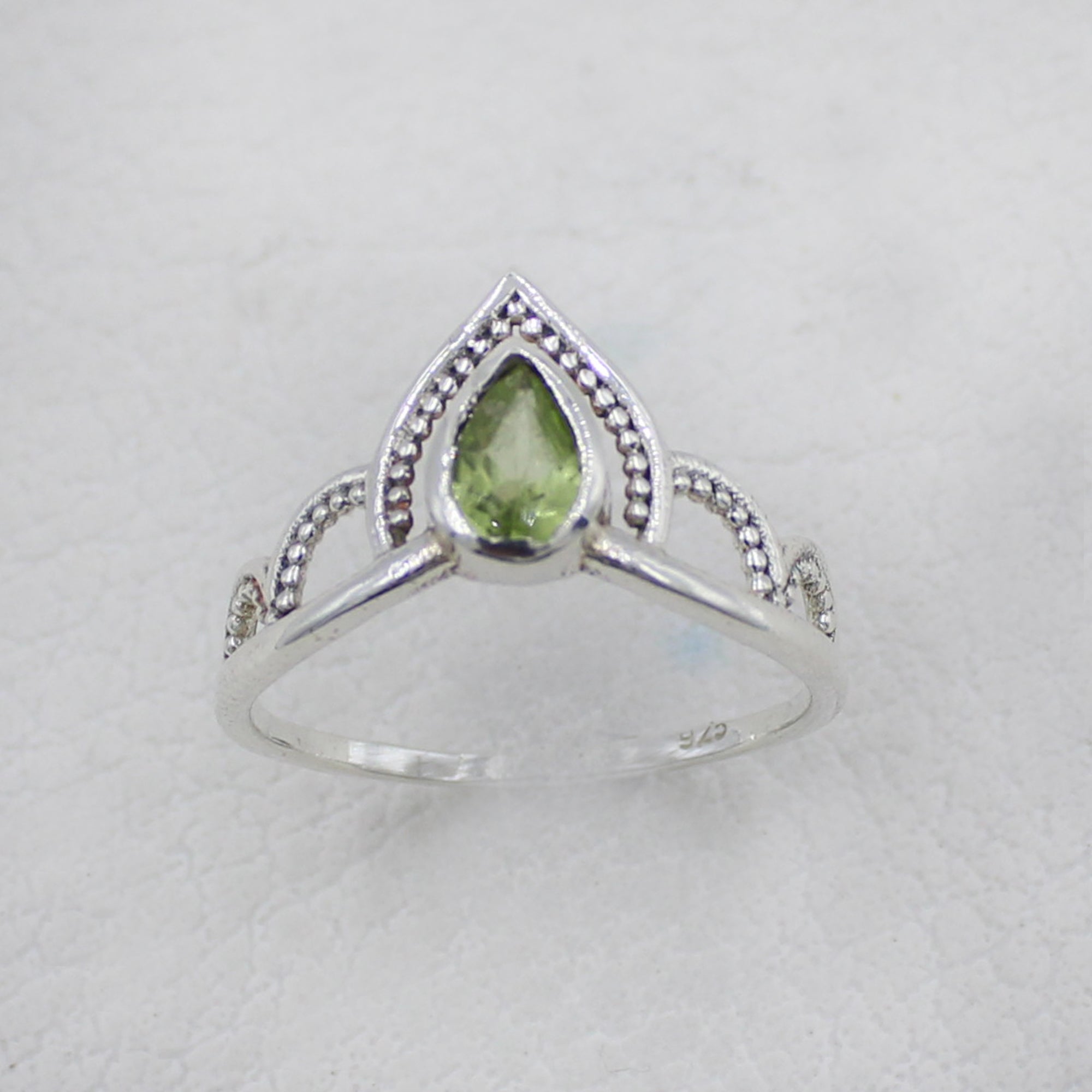 Sterling Silver Royal Crown Ring with Peridot Stone