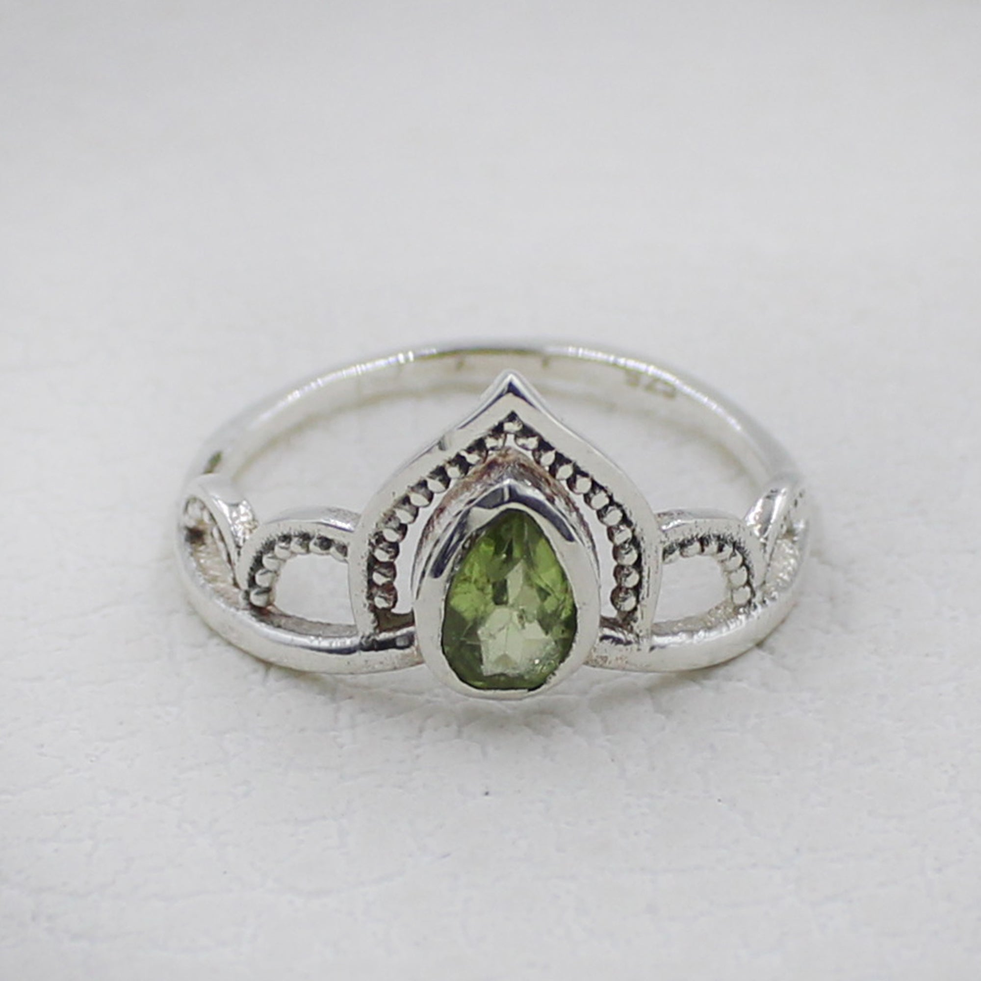 Sterling Silver Royal Crown Ring with Peridot Stone