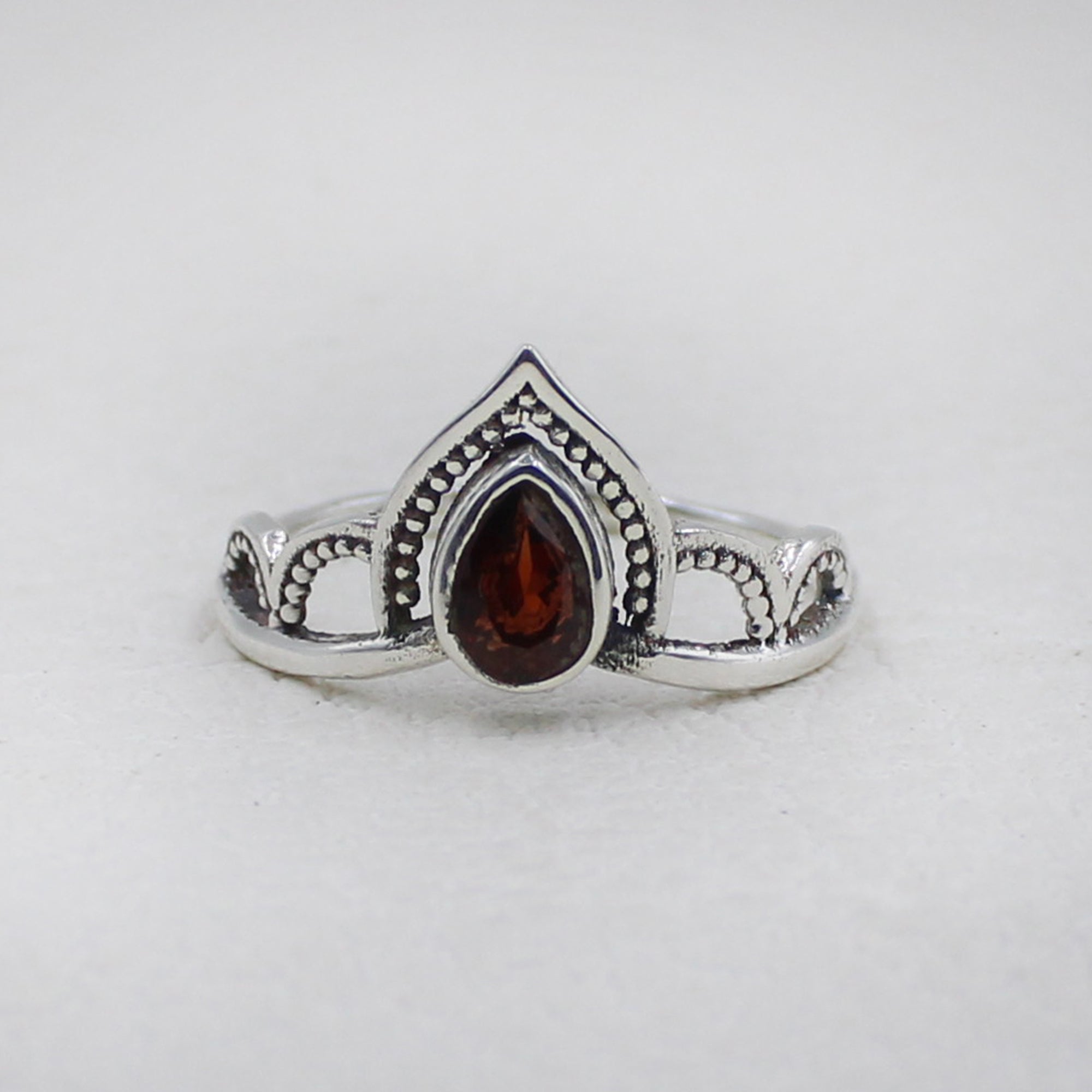 Sterling Silver Royal Crown Ring with Garnet Stone