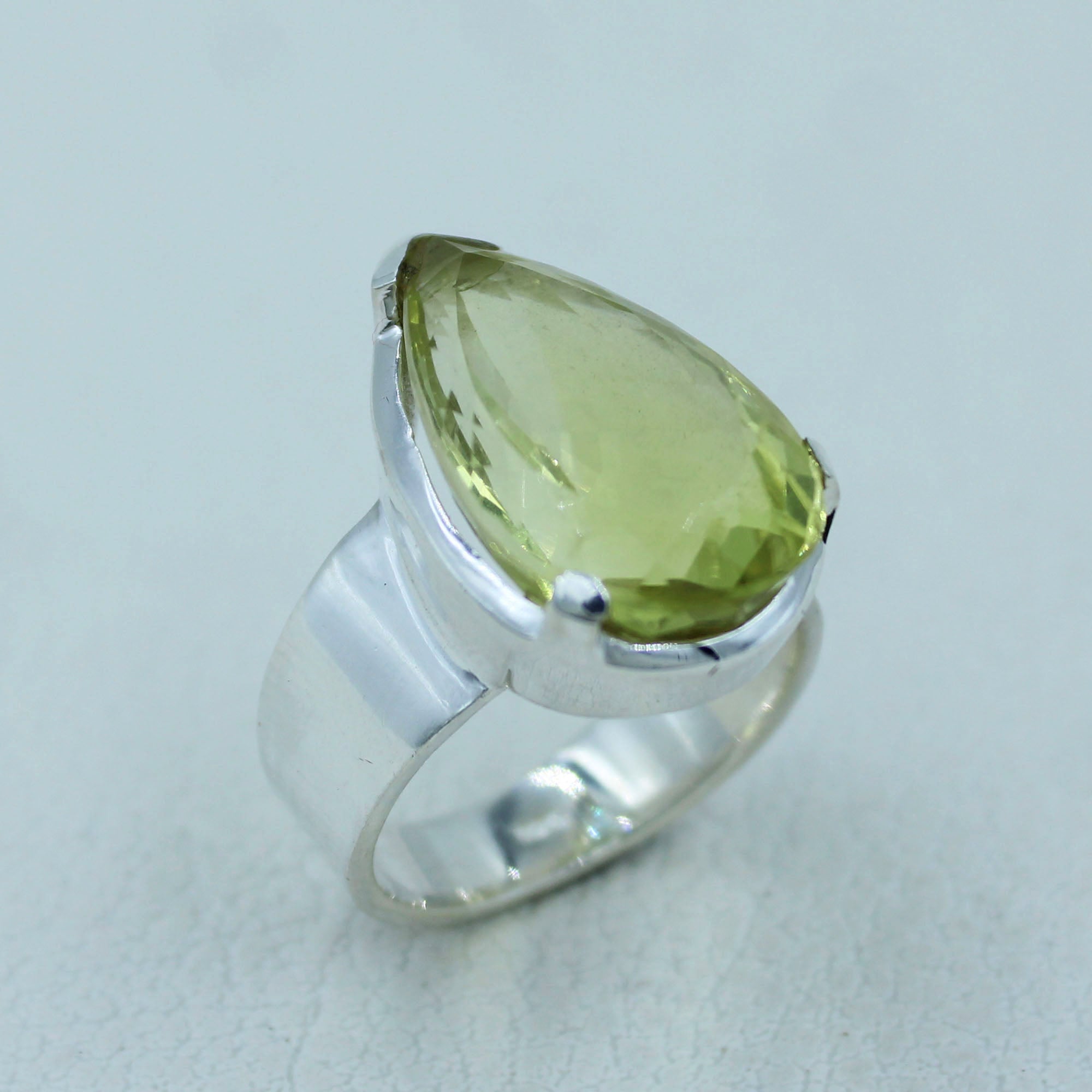 Lemon Quartz Sterling Silver Men's Ring Size 10