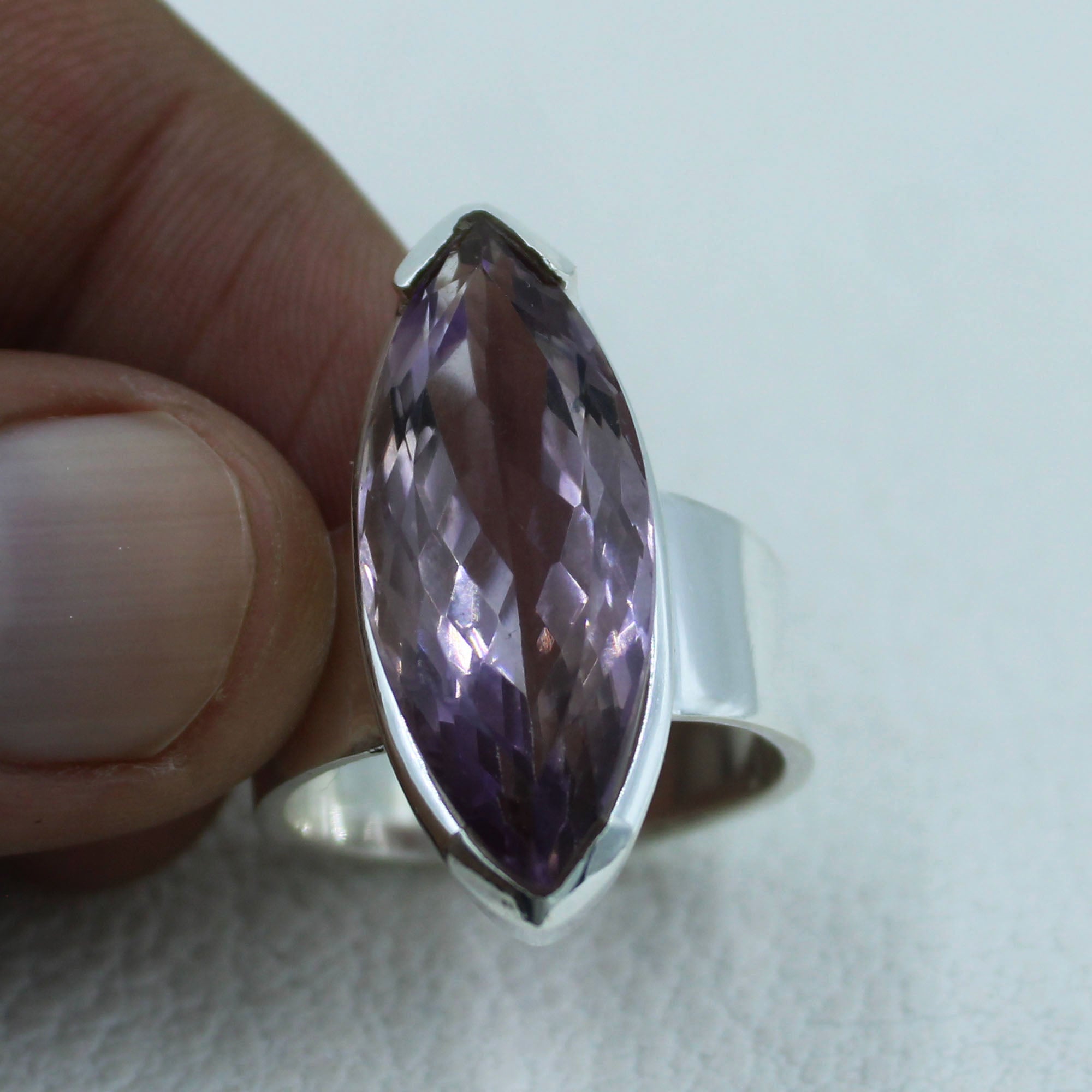 Marquise Amethyst Sterling Silver Ring For Women's 10