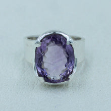 Amethyst Cut Gemstone Silver Ring Size 8