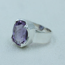 Amethyst Cut Gemstone Silver Ring Size 8