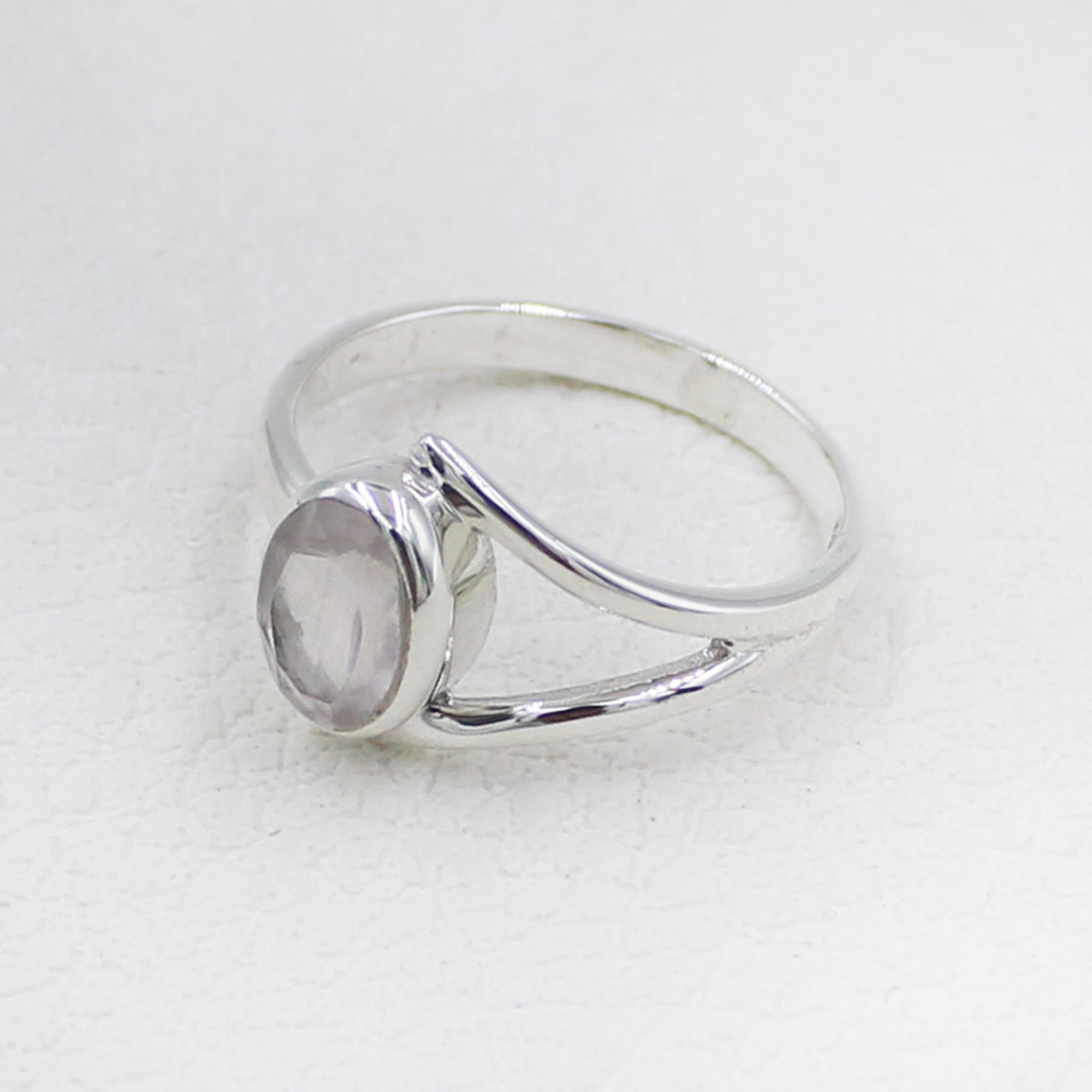 Natural Rose Quartz Sterling Silver Ring