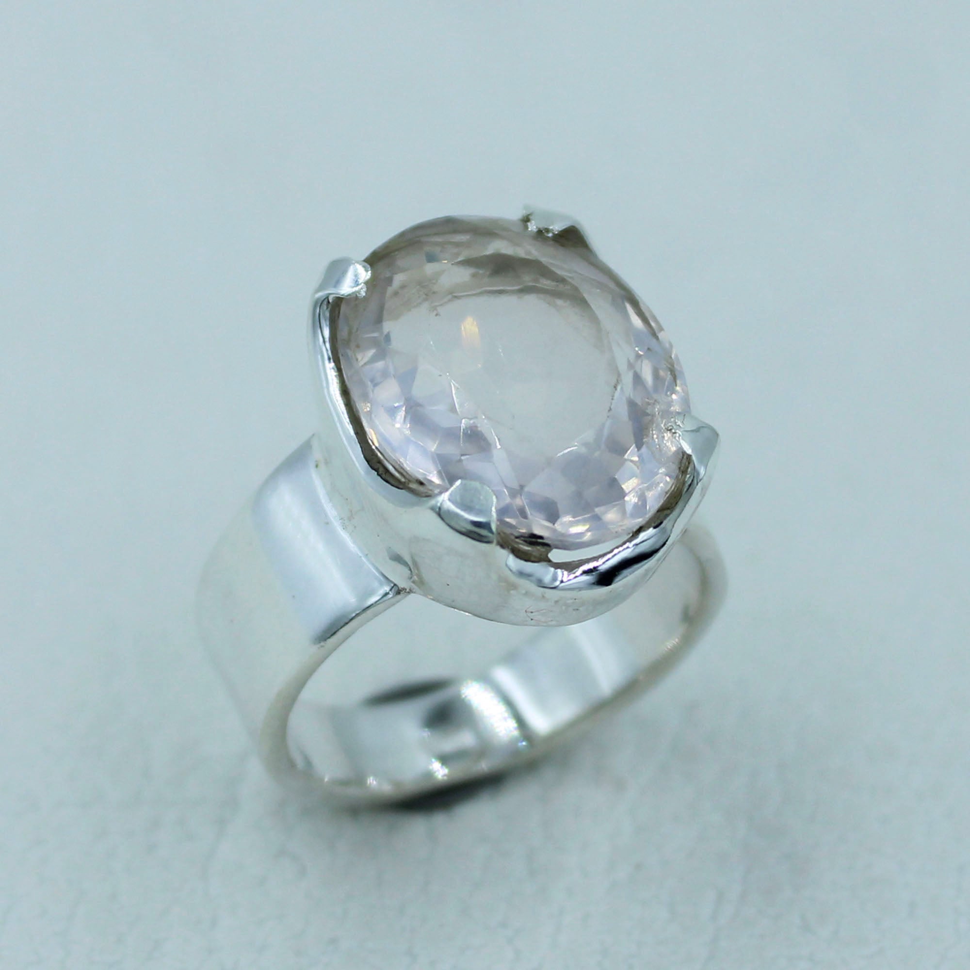 Pink Rose Quartz Sterling Silver Ring Size 7