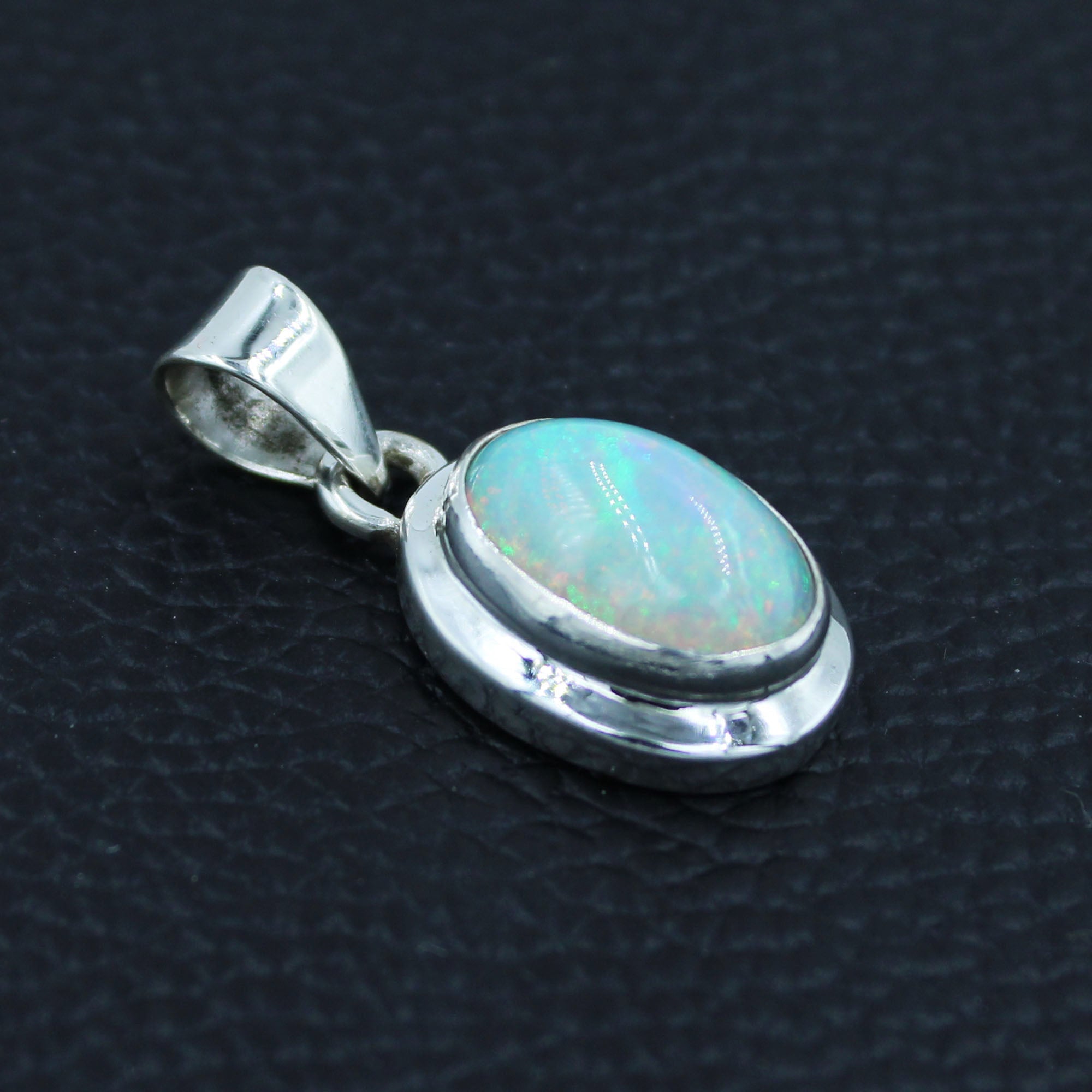 Ethiopian Opal Pendant - Blue, Green, Red, Yellow Flashes - October Birthstone