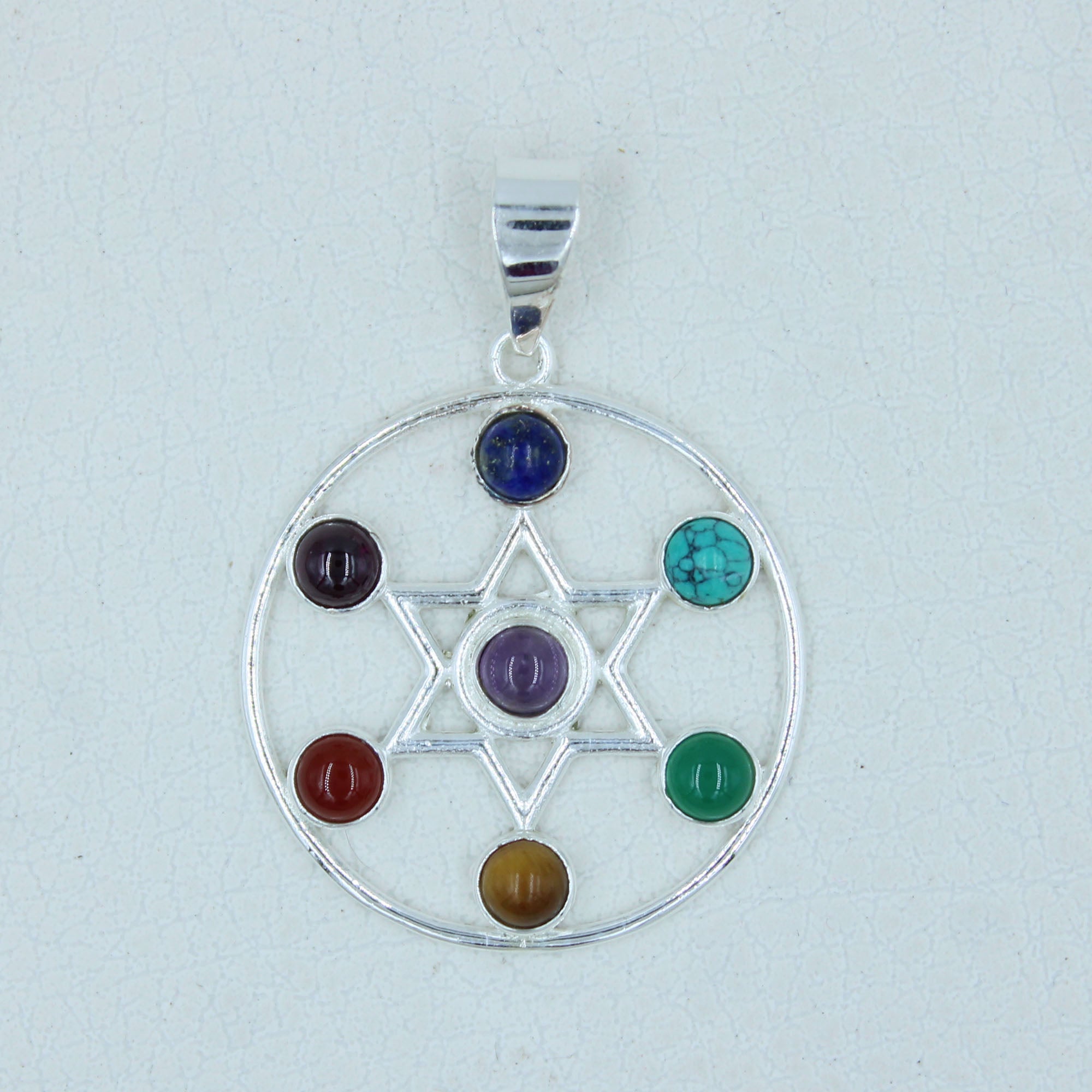 Seven Gemstone Multi Color Sterling Silver Pendant