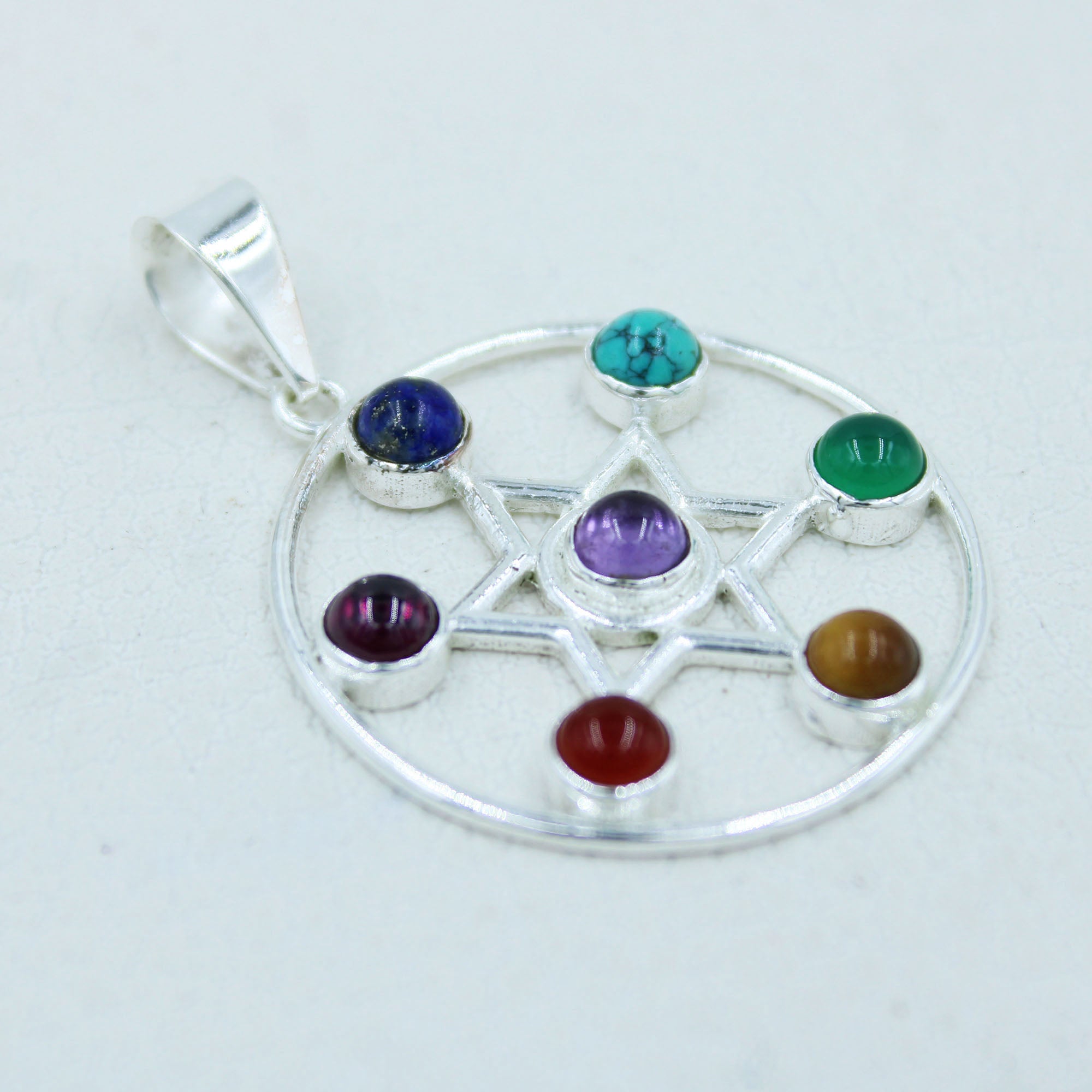 Seven Gemstone Multi Color Sterling Silver Pendant