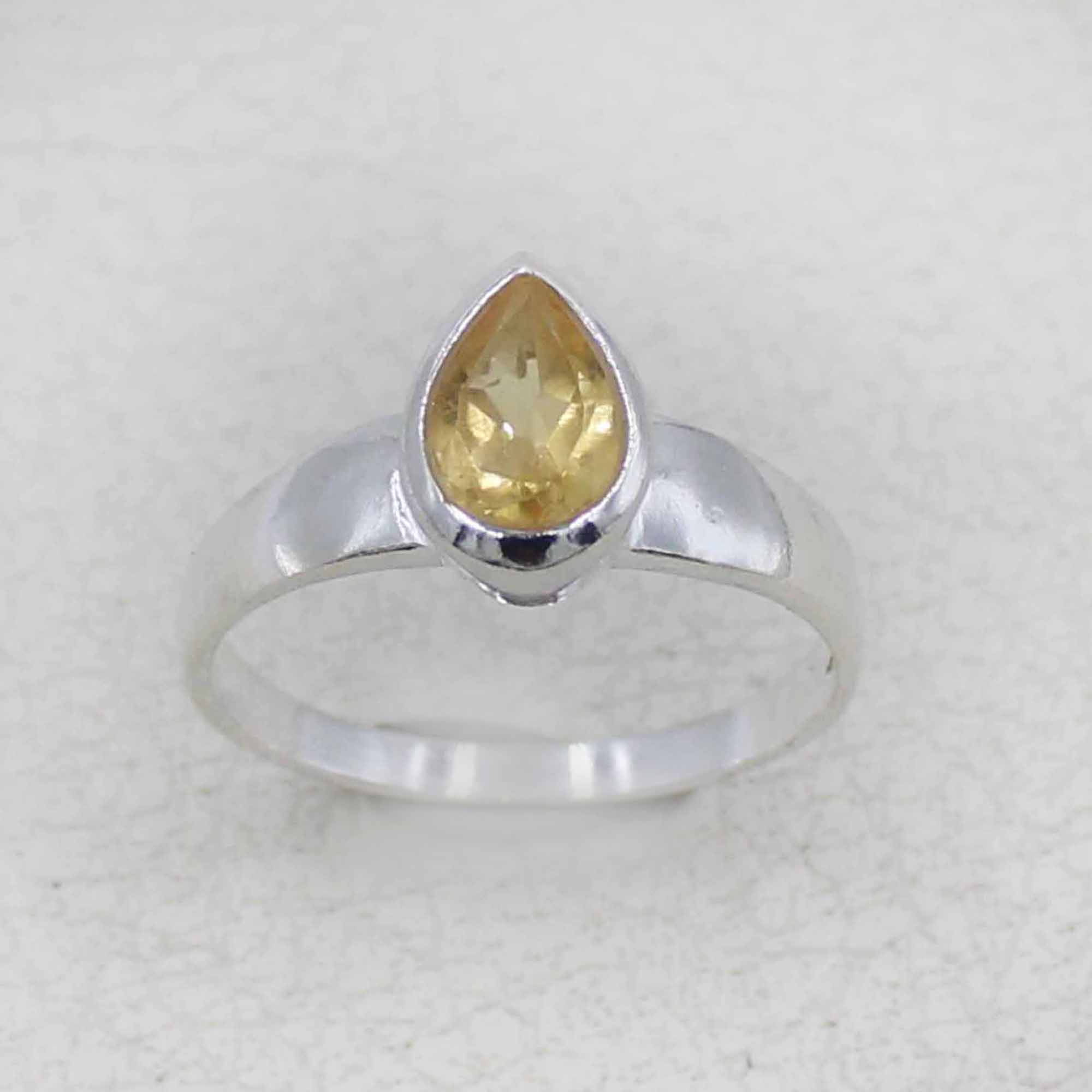 Sterling Silver Pear Cut Yellow Citrine Ring