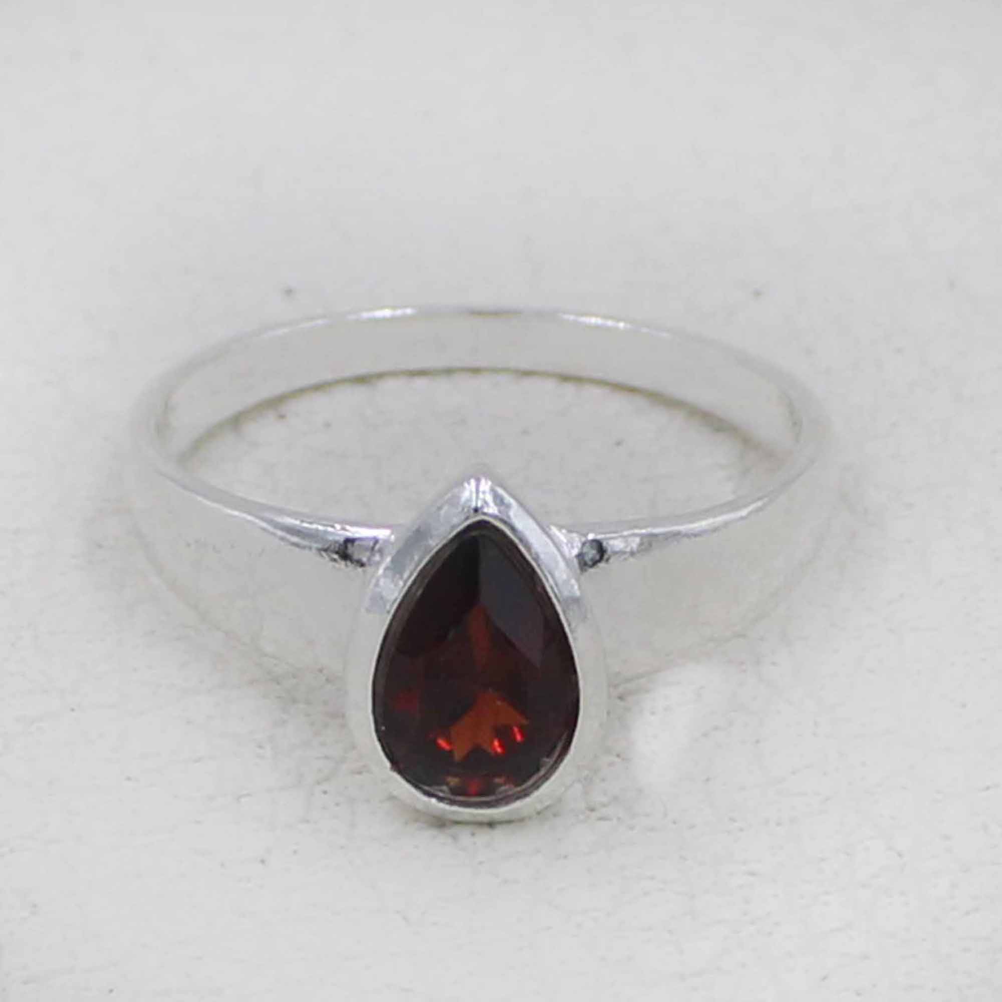 Sterling Silver Pear Cut Garnet Ring