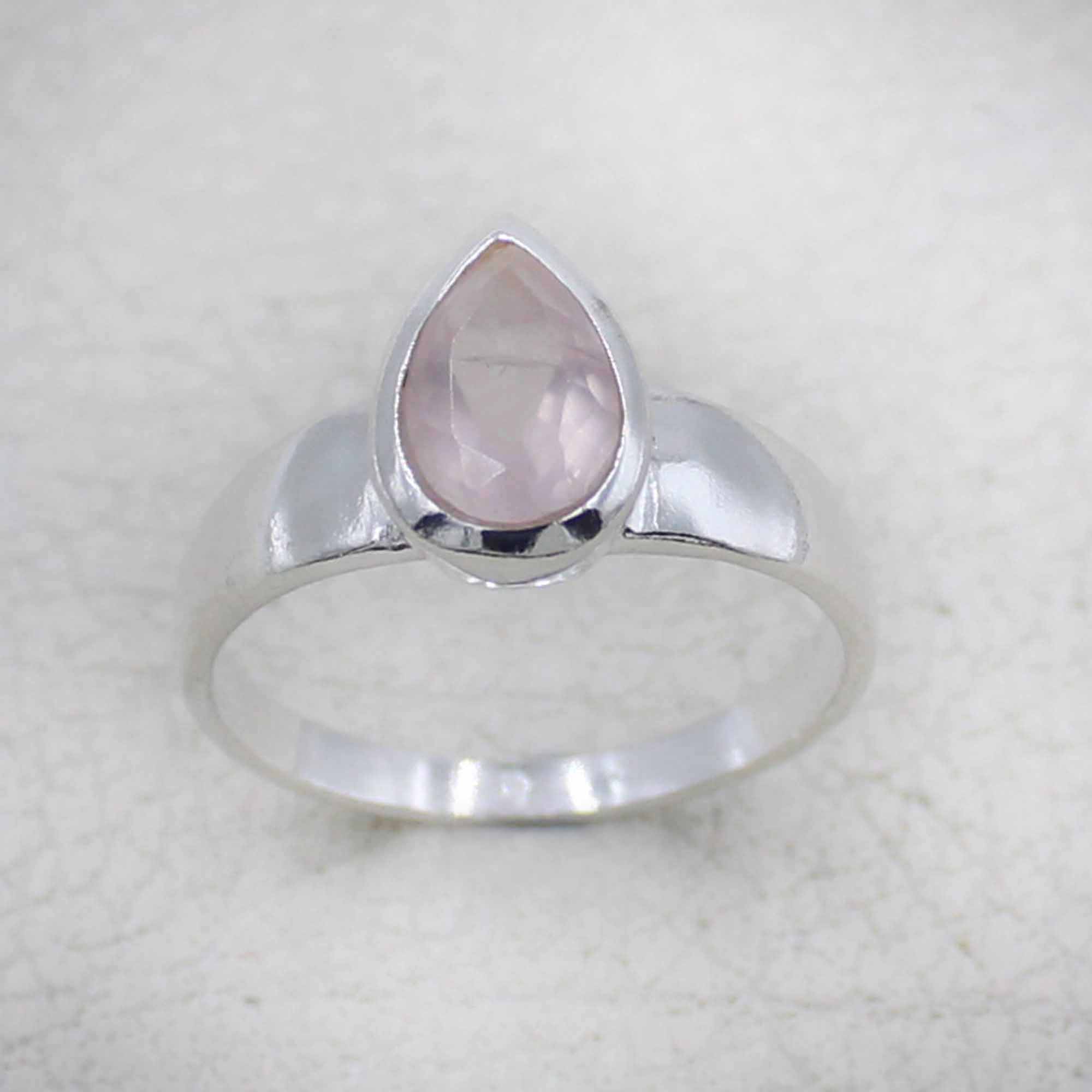 Sterling Silver Pear Cut Rose Quartz Ring