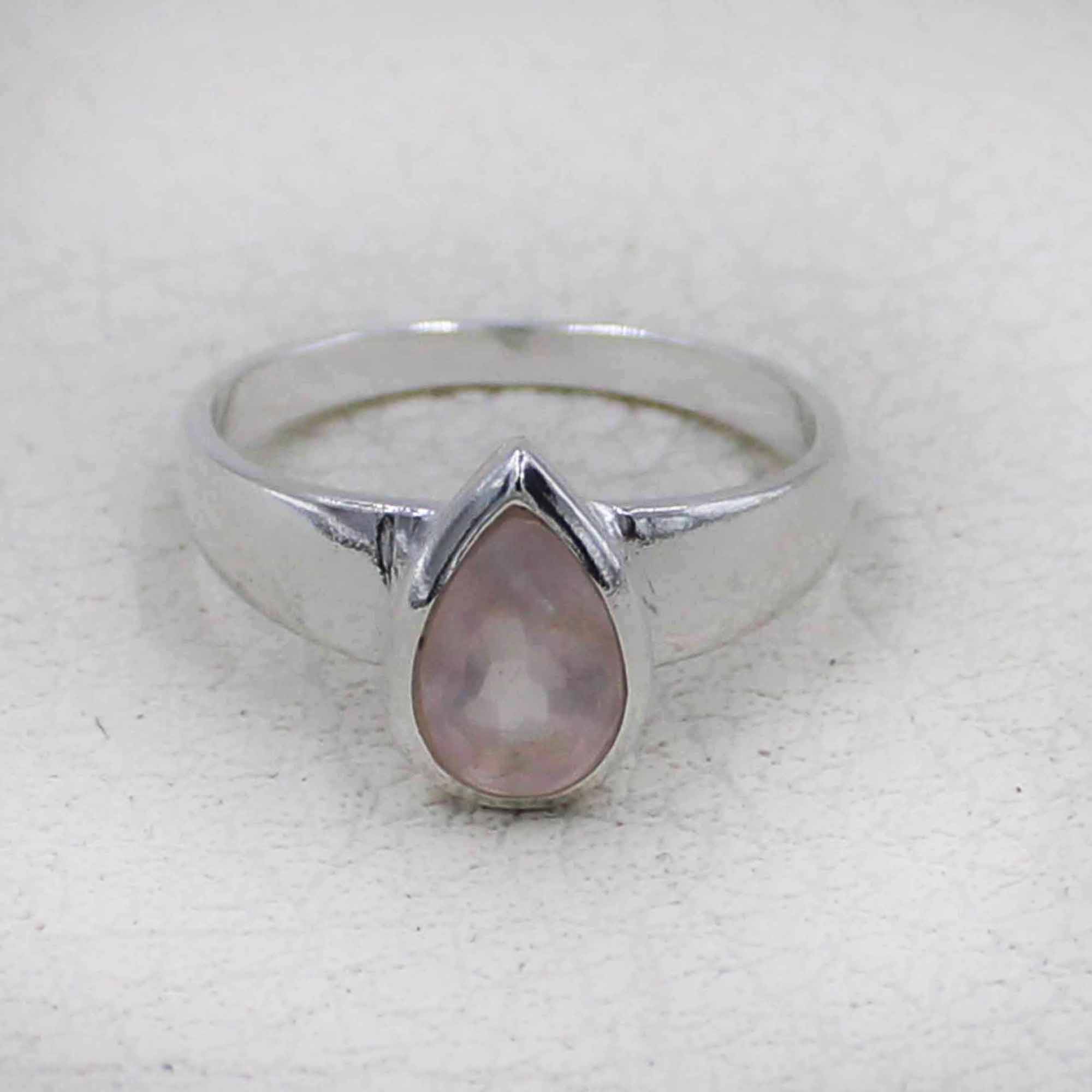 Sterling Silver Pear Cut Rose Quartz Ring