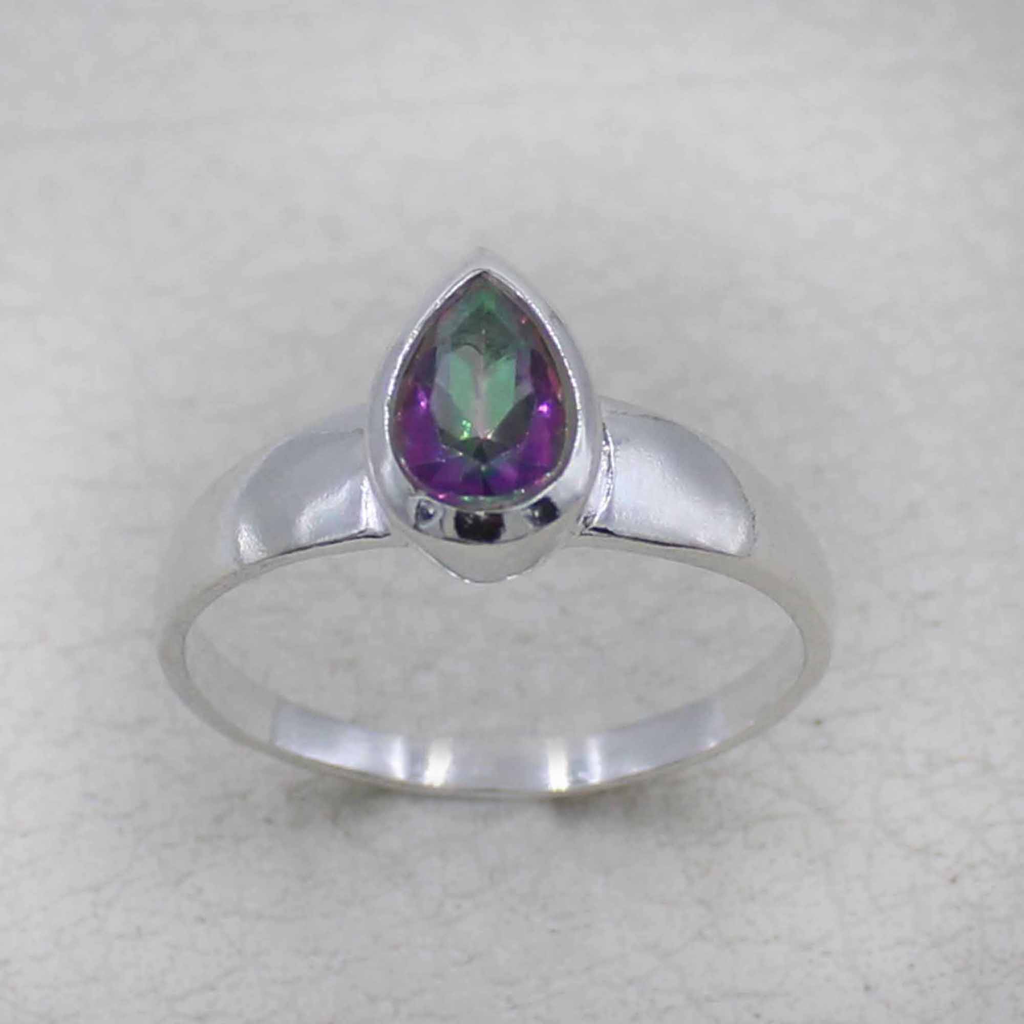 Sterling Silver Pear Cut Mystic Quartz Ring