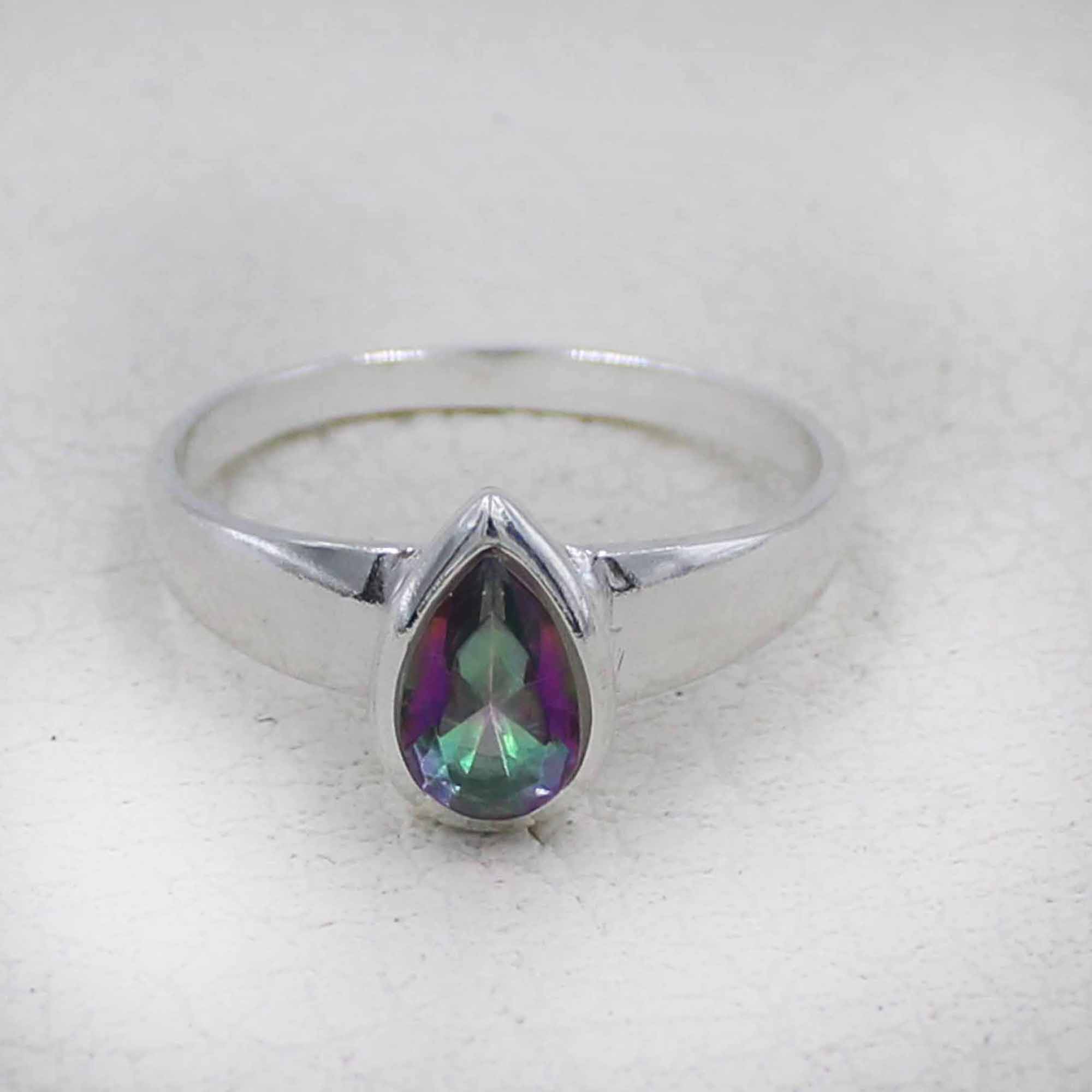 Sterling Silver Pear Cut Mystic Quartz Ring