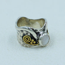 Rainbow Moonstone Two Tone Silver Band Ring