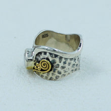 Rainbow Moonstone Two Tone Silver Band Ring