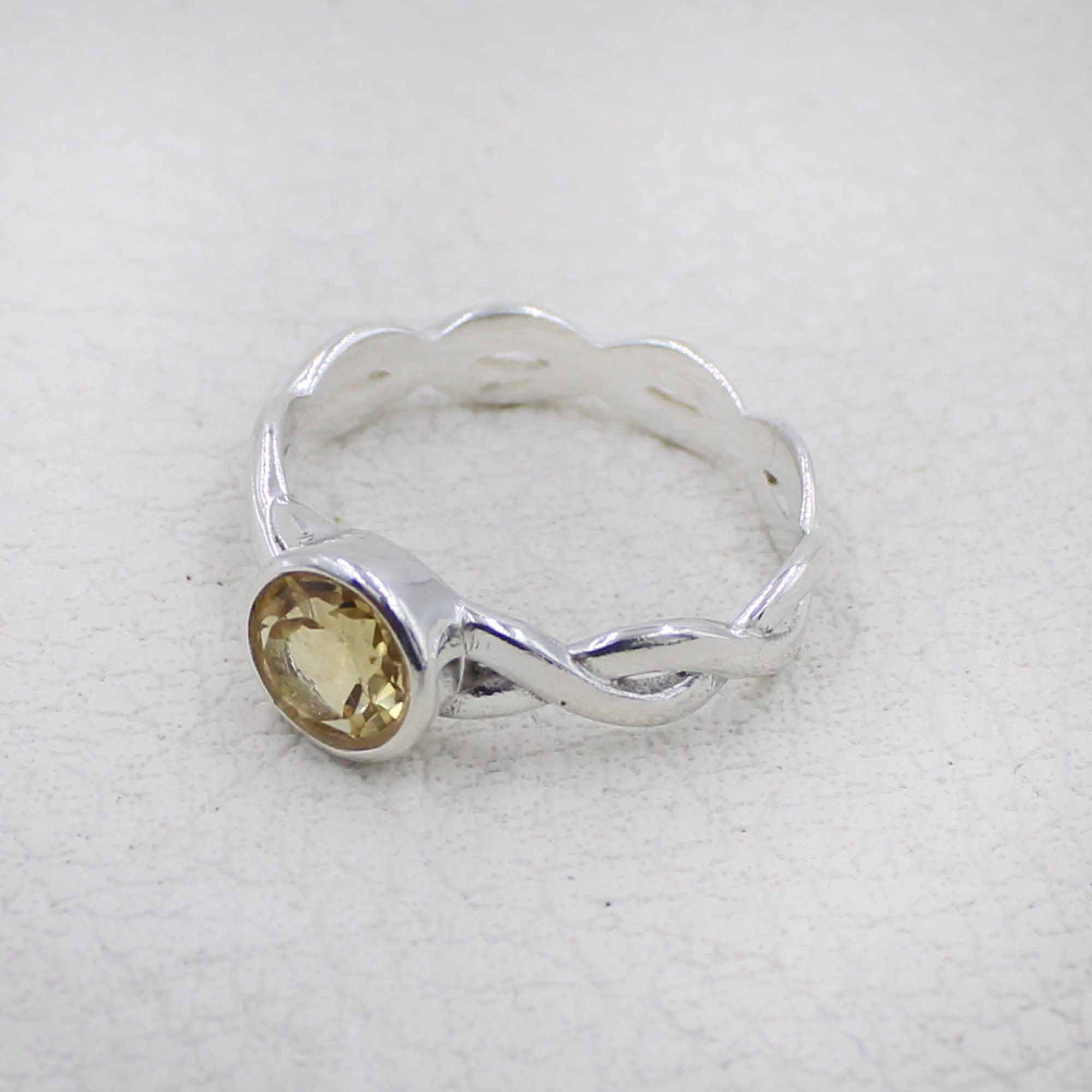 Citrine Stone Ring for Women – Handmade Silver Twist Band