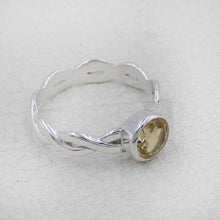 Citrine Stone Ring for Women – Handmade Silver Twist Band