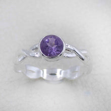 Amethyst Stone Ring for Women – Handmade Silver Twist Band
