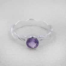 Amethyst Stone Ring for Women – Handmade Silver Twist Band