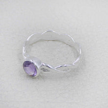 Amethyst Stone Ring for Women – Handmade Silver Twist Band