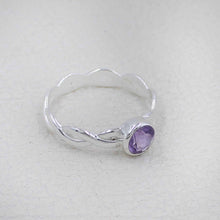 Amethyst Stone Ring for Women – Handmade Silver Twist Band