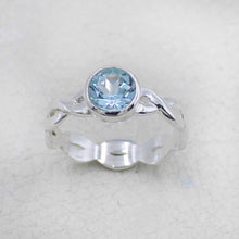 Blue Topaz Stone Ring for Women – Handmade Silver Twist Band