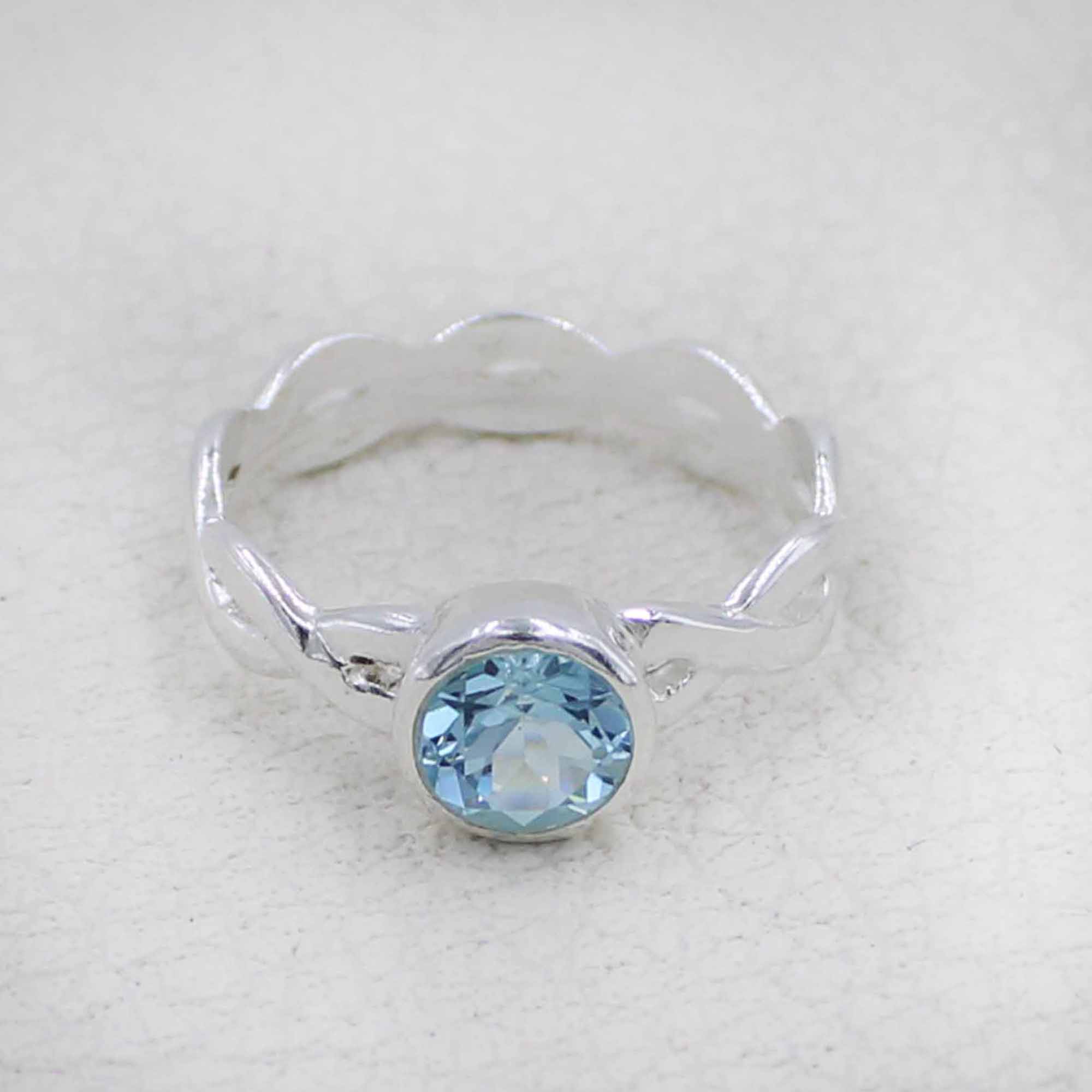 Blue Topaz Stone Ring for Women – Handmade Silver Twist Band