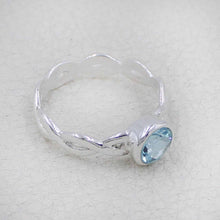 Blue Topaz Stone Ring for Women – Handmade Silver Twist Band