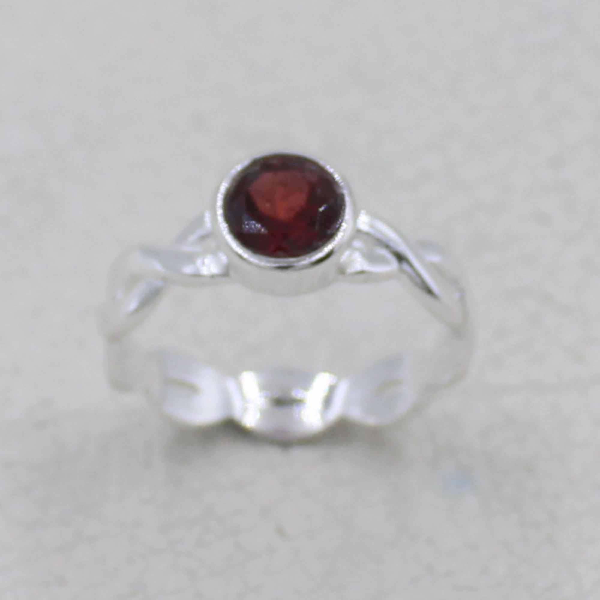 Garnet Stone Ring for Women – Handmade Silver Twist Band