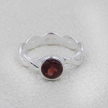 Garnet Stone Ring for Women – Handmade Silver Twist Band