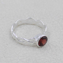 Garnet Stone Ring for Women – Handmade Silver Twist Band