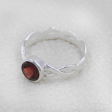 Garnet Stone Ring for Women – Handmade Silver Twist Band