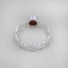 Garnet Stone Ring for Women – Handmade Silver Twist Band
