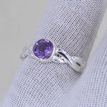 Amethyst Stone Ring for Women – Handmade Silver Twist Band