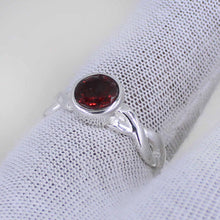 Garnet Stone Ring for Women – Handmade Silver Twist Band