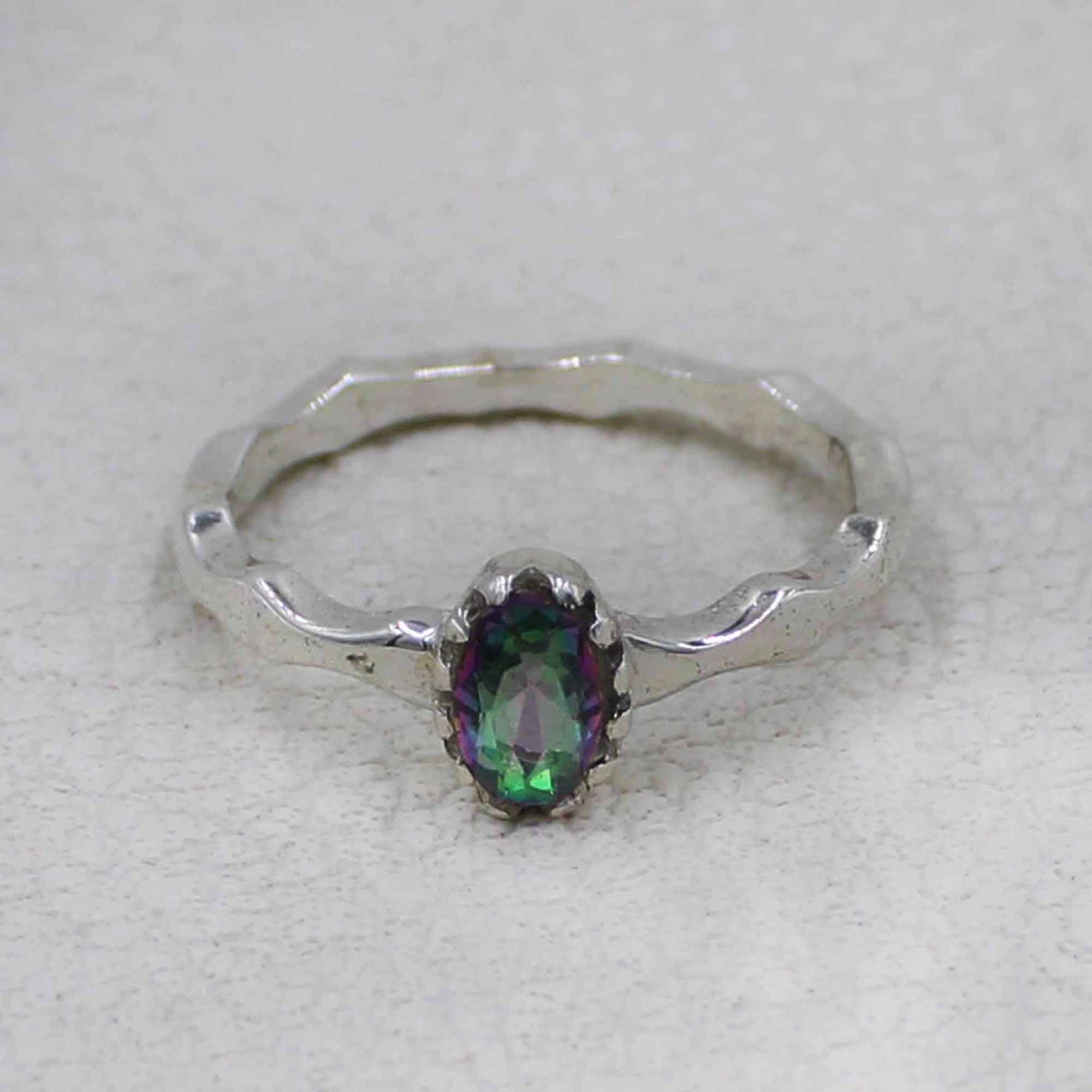 Artisan Sterling Mystic Quartz Oval Stone Ring