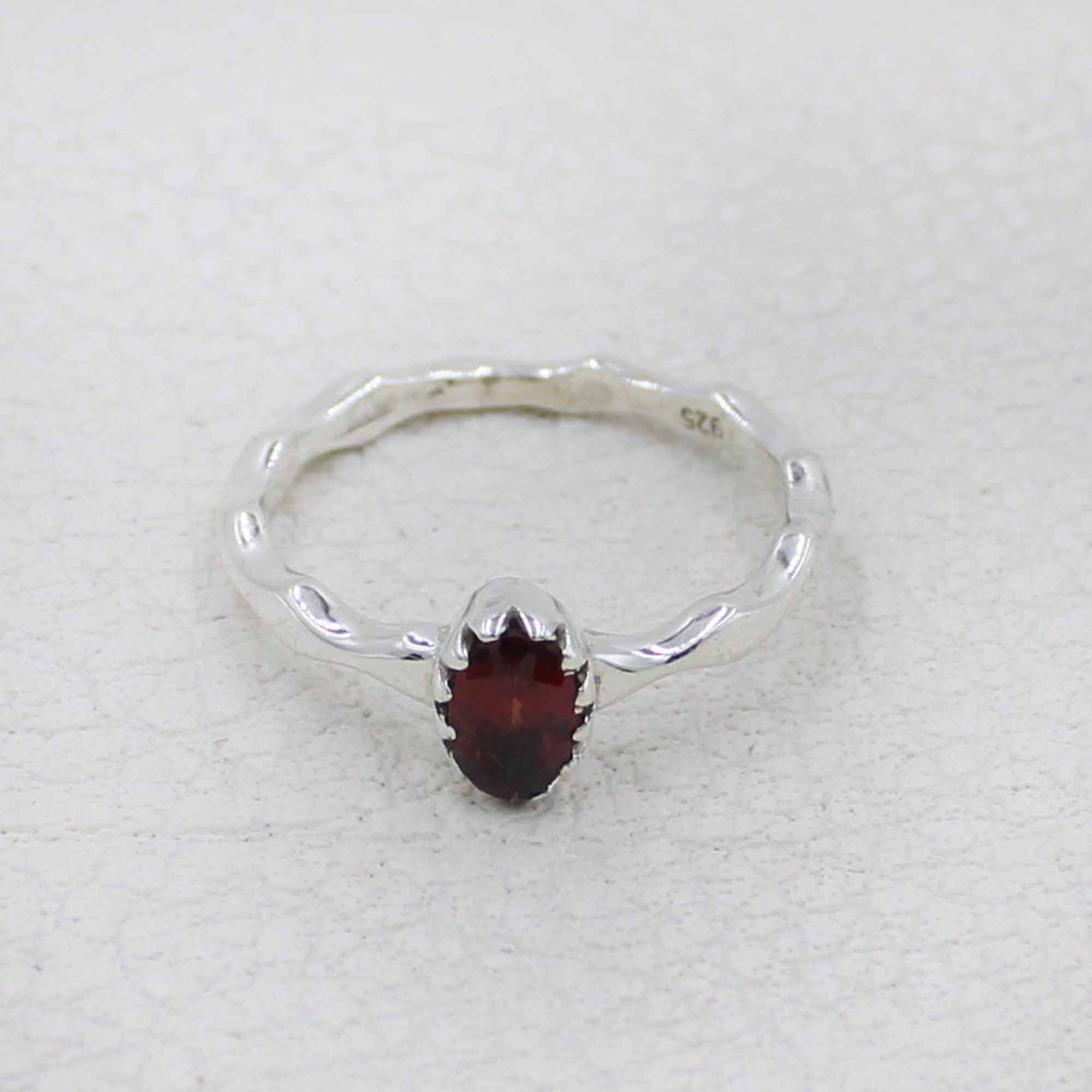 Artisan Sterling Garnet  Oval Stone Ring