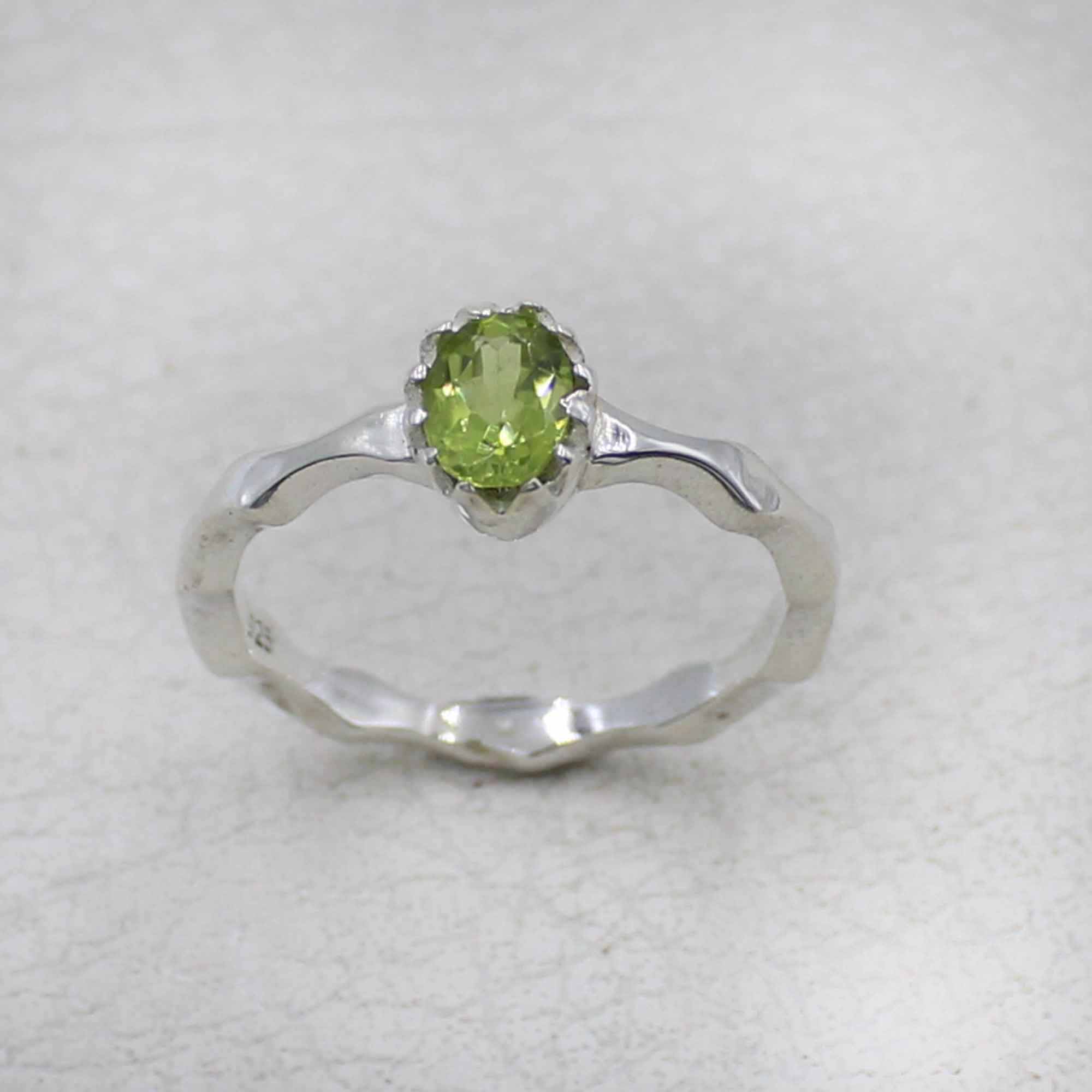 Artisan Sterling Peridot Oval Stone Ring