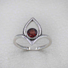 Garnet Birthstone Lotus Ring – Silver Boho Jewelry