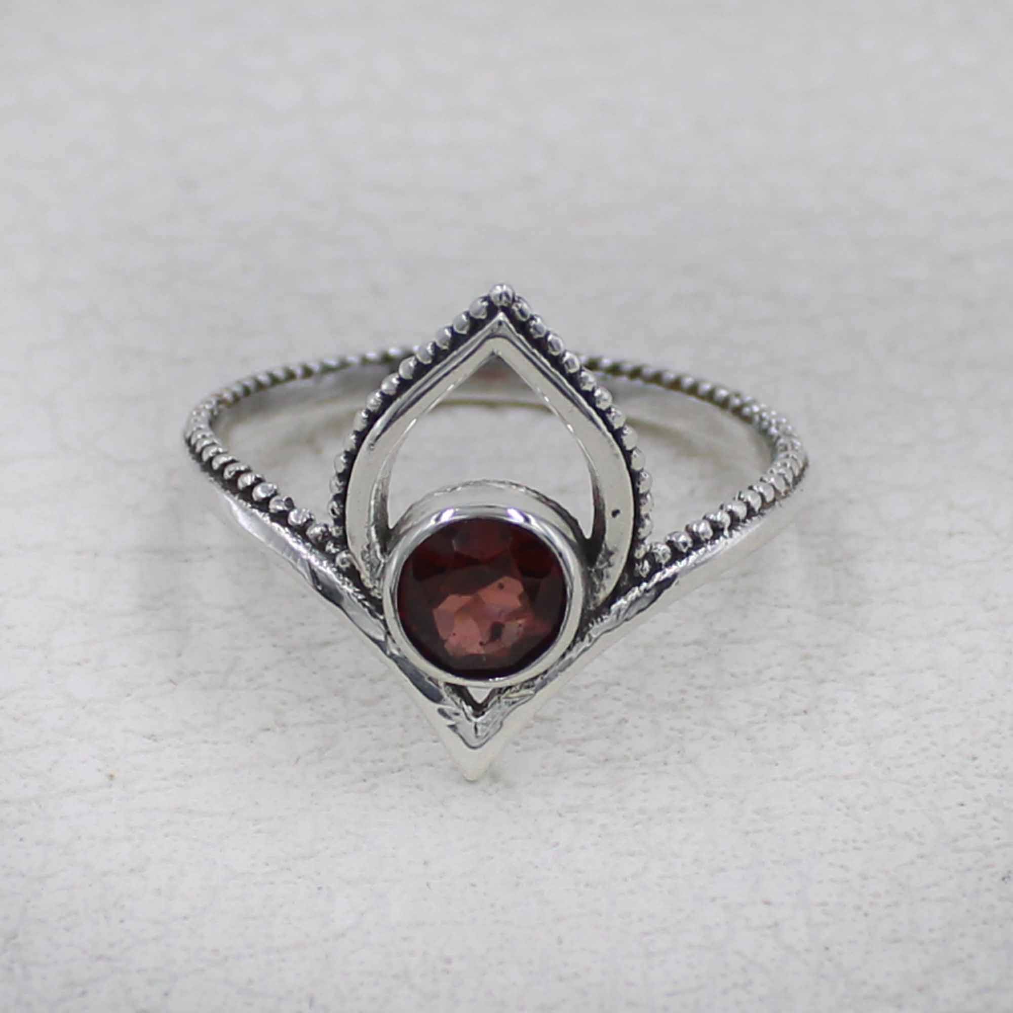 Garnet Birthstone Lotus Ring – Silver Boho Jewelry