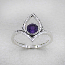 Amethyst Birthstone Lotus Ring – Silver Boho Jewelry