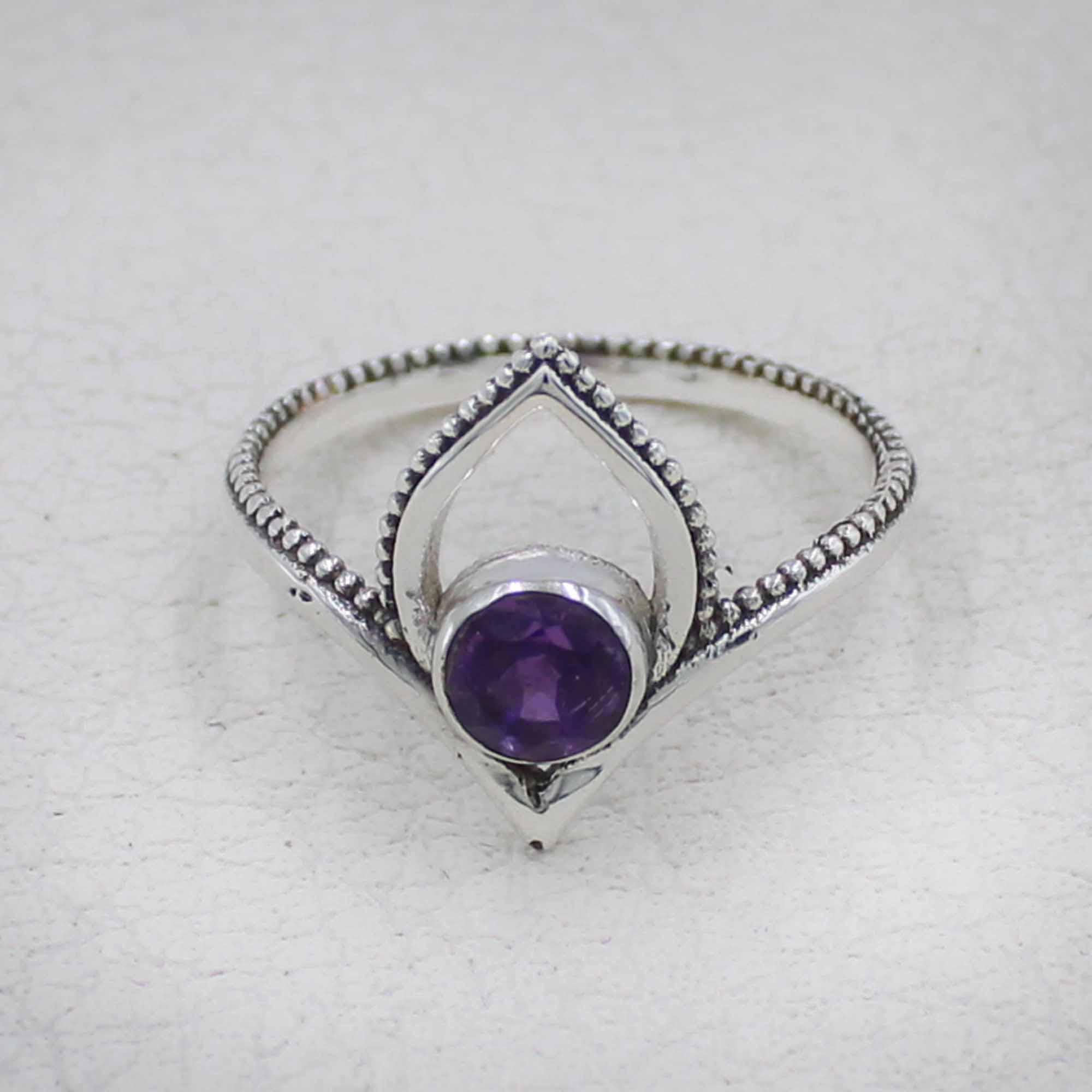 Amethyst Birthstone Lotus Ring – Silver Boho Jewelry