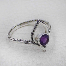 Amethyst Birthstone Lotus Ring – Silver Boho Jewelry