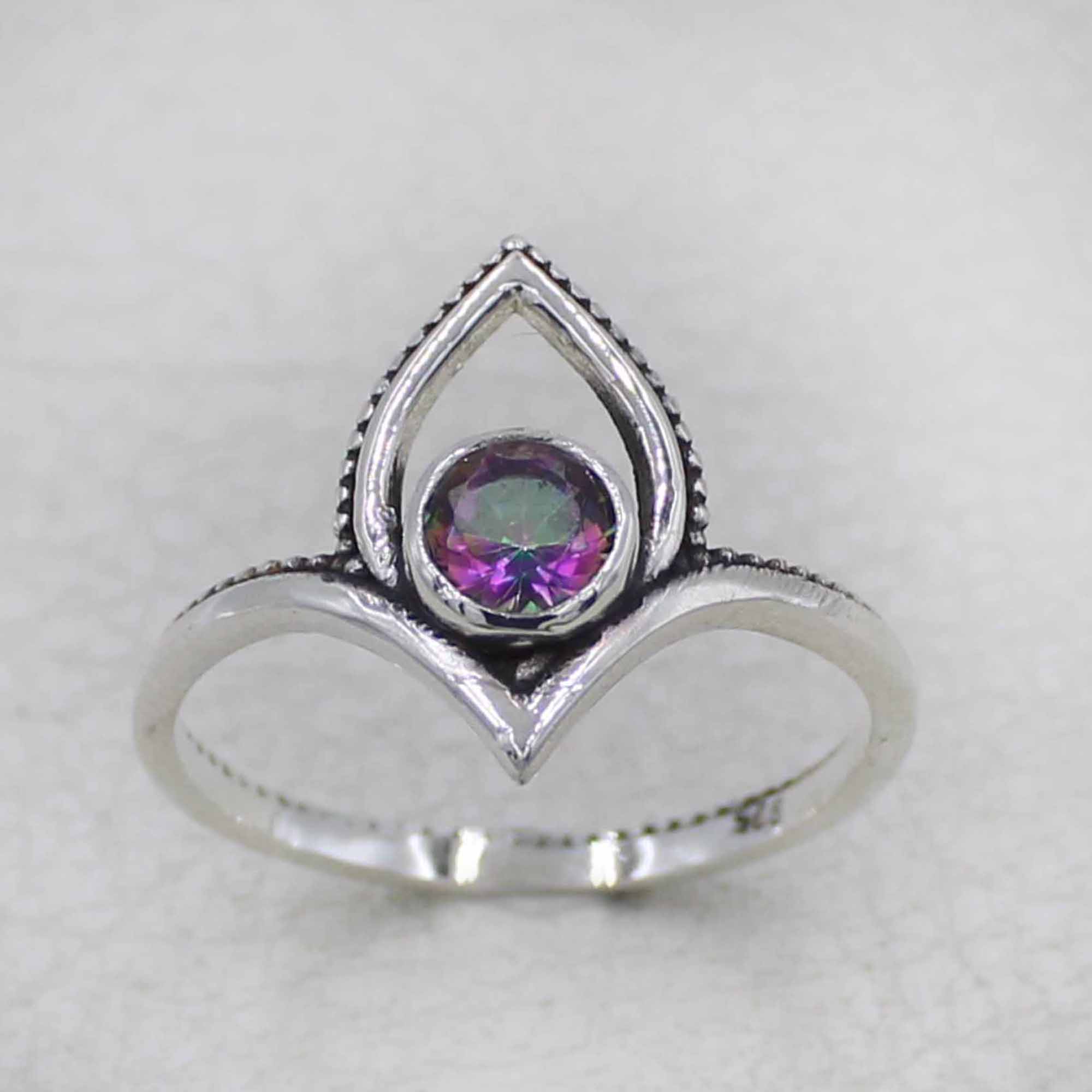Mystic Quartz Lotus Ring – Silver Boho Jewelry